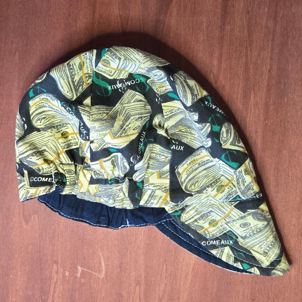 VTG Comeaux Welding Hat Money‎ Print Reversible Soft Brim 10 Inch  XL Unique Cap